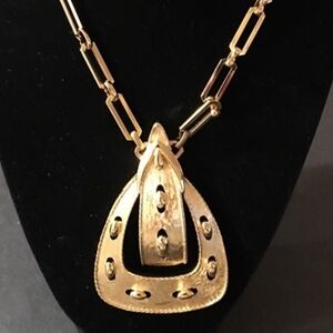 Vintage Monet Matte Gold Belt Buckle Pendant Necklace EUC